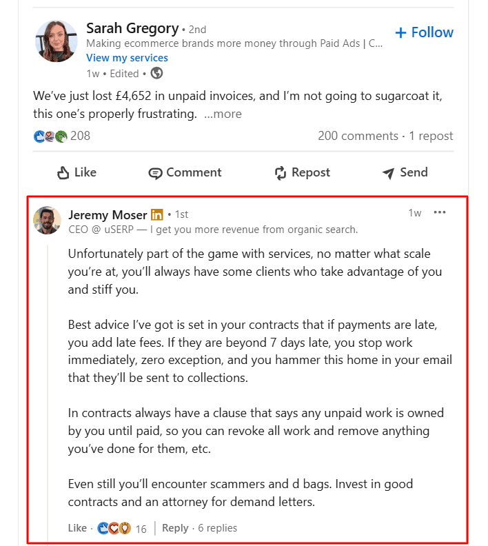 Comment on LinkedIn