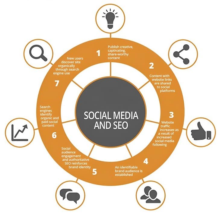 Infographic showcasing a close-knit synergy between Social Media and SEO